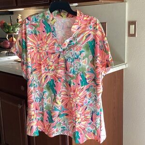 SHEIN Vibrant Floral Blouse - Pink and Green